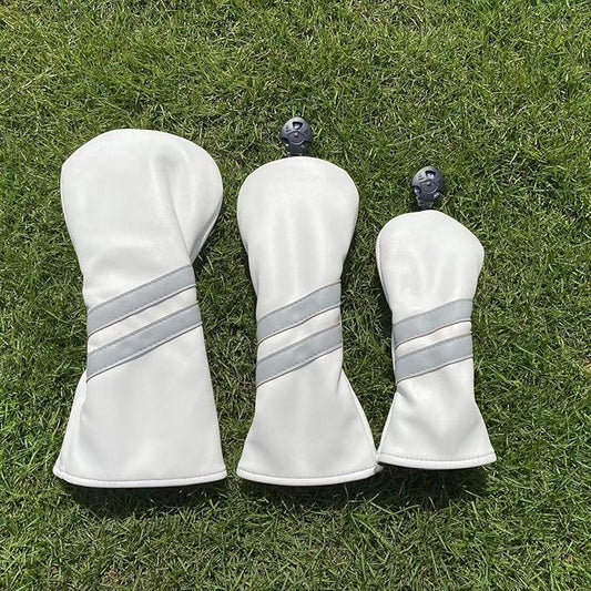 3pcs Golf Wood Head Covers Headcovers Set includes Driver Headcover fits up to 460cc Drivers, Rotatable Golf Fairway Wood Headcover and Hybrid Head Cover