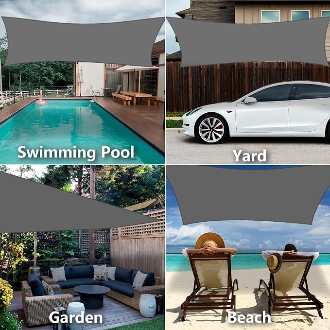 16' x 16' x 16' Triangle Sun Shade Sail, 185 GSM HDPE, Dark Grey | 95% UV block - Image 7