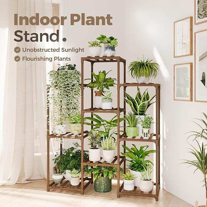 Bamworld Plant Stand Indoor Plants Shelf Outdoor Wood Plant Rack | - Image 2