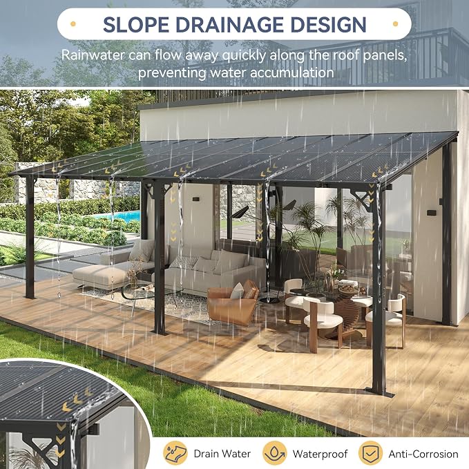 10' X 20' Lean to Gazebo Pergola, Metal Outdoor Gazebos | Wall Mounted Gaebos - Image 6