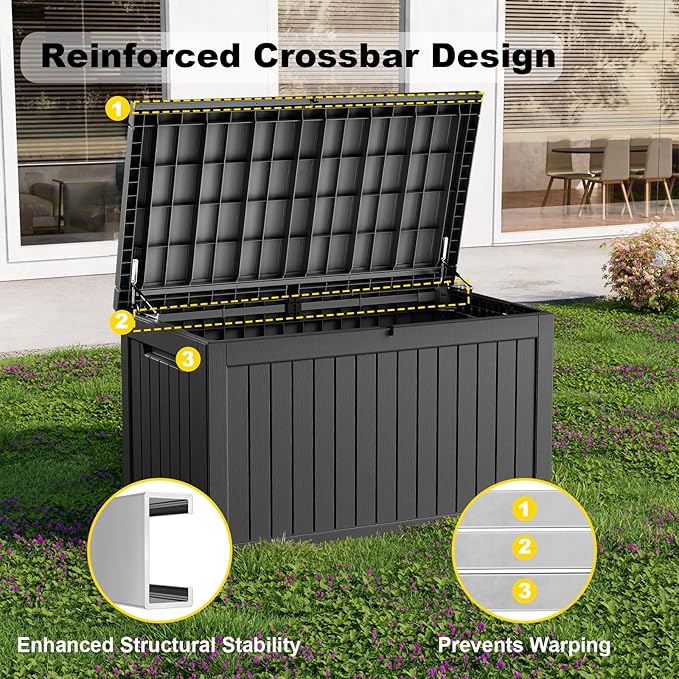 PatioZen 280 Gallon Resin Deck Box, Lockable Weatherproof Outdoor Storage Box - Image 4