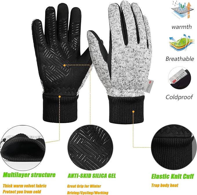 MOREOK Winter Gloves for Men/Women -10°F 3M Thinsulate Warm Touch Screen Snow Ski Bicycle Bike Gloves for Driving/Cycling/Running/Hiking