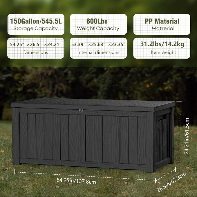 Outdoor Storage Box, 150 Gallon Waterproof Deck Box, Piston-Assisted Resin Trunk - Image 3