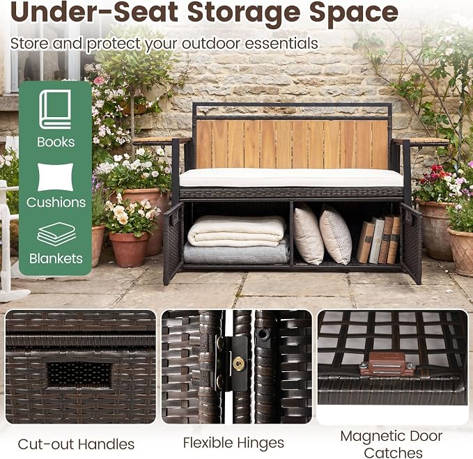 Outdoor Storage Bench, Outside Cushioned Loveseat Seating - Image 7