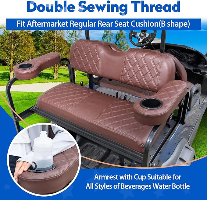 NOKINS Golf Cart Seat Covers for Club Car Precedent, Vinyl Front&Rear Seat Cover with Flip-Up Armrests kit, with Cup Holder, for 1" Square Tube(Brown&Brown 8438)