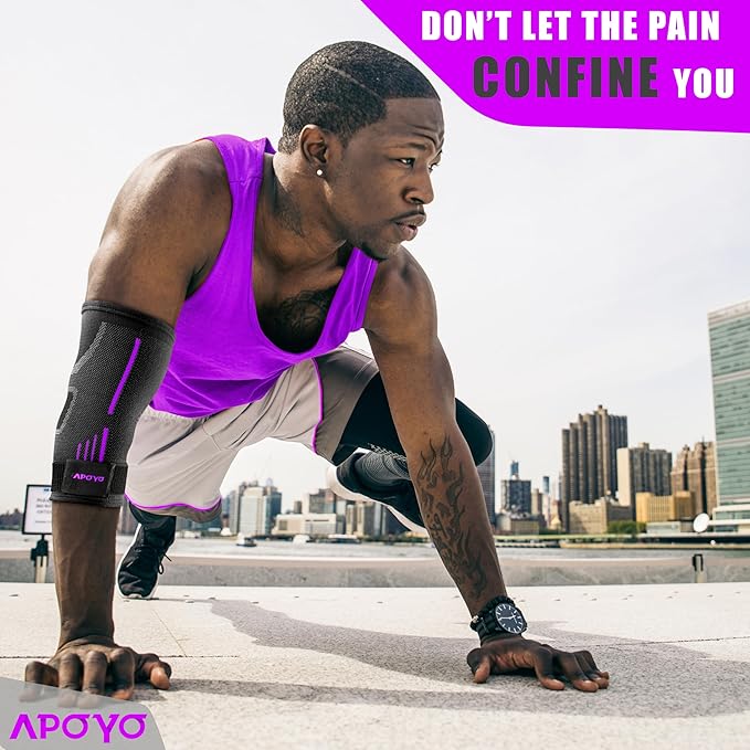 APOYO Elbow Brace for Tendonitis and Tennis Elbow, Elbow Compression Sleeve, Elbow Brace for Women and Men w/ Adjustable Strap for Tennis Elbow Relief, Weightlifting, Arthritis, Workouts, Reduce Joint Pain During Fitness Activity (Purple (Pair), Large)