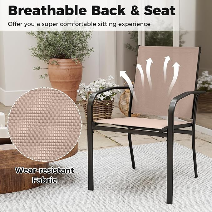 GIANTEX Stackable Patio Chairs Set of 2, All Weather Outdoor Dining Chairs - Image 4
