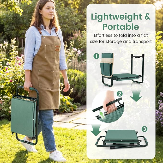 2-in-1 Garden Kneeler and Seat, Folding Garden Seat w/EVA Foam Kneeling Pad & - Image 4