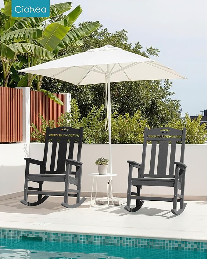 Oversized Outdoor Rocking Chair, High Back Patio Rockers, Dark Grey | - Image 2