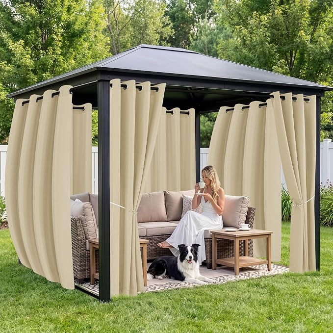 Outdoor Curtains for Patio Waterproof 6 Panels, Porch Sun Shade | Weatherproof - Image 4