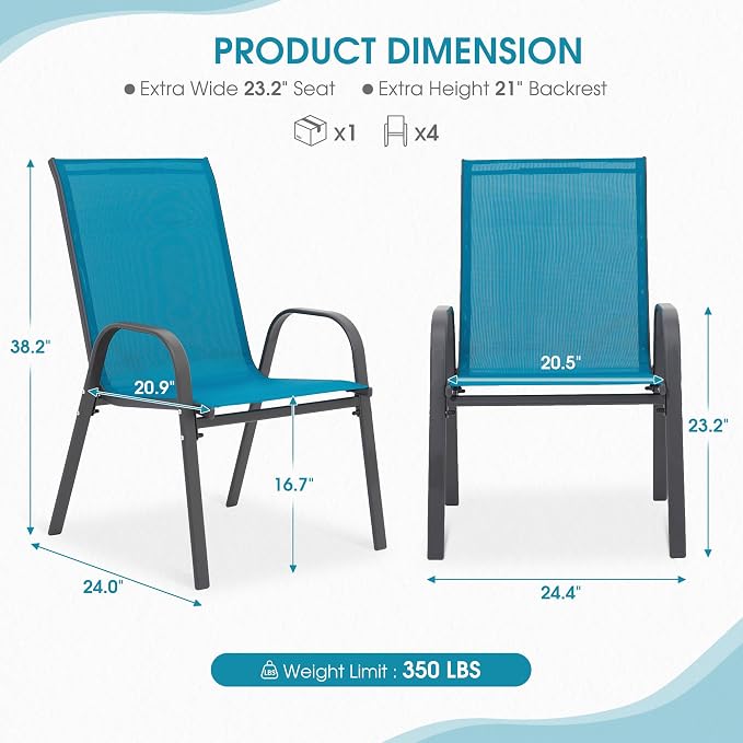 24.4" Wide Outdoor Stackable Chairs Set of 8 | Stacking Patio Chairs - Image 3