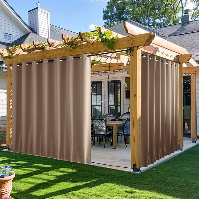 NICETOWN Outdoor Curtains for Patio Waterproof & Windproof W100xL108 Tan | by NICETOWN