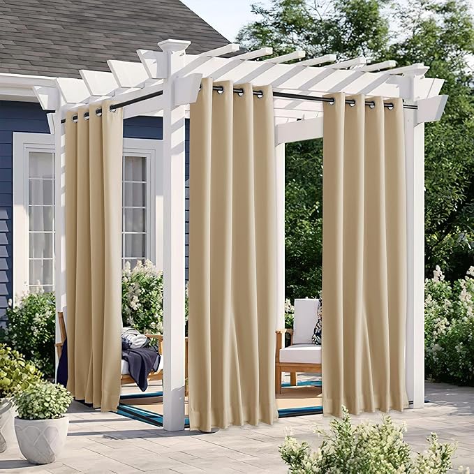 NICETOWN Outdoor Curtains for Balcony Waterproof W46xL63 Biscotti Beige | - Image 2