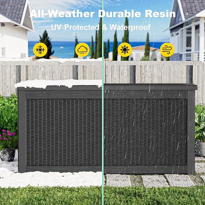 PatioZen 320 Gallon Resin Deck Box, Lockable Weatherproof Outdoor Storage Box - Image 7