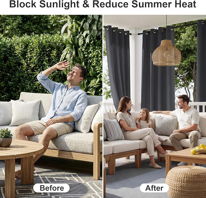 RYB HOME Outdoor Curtains for Patio Waterproof Privacy Thermal Insulated | - Image 2