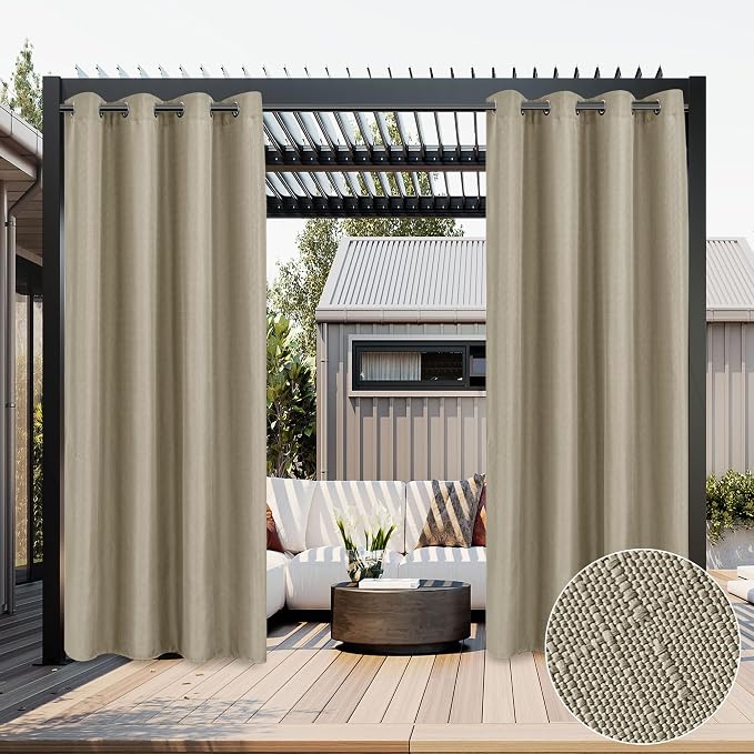 Linen Outdoor Curtains for Patio Waterproof 2 Pcs 54x84 In Taupe | Light by HolidayIdeas