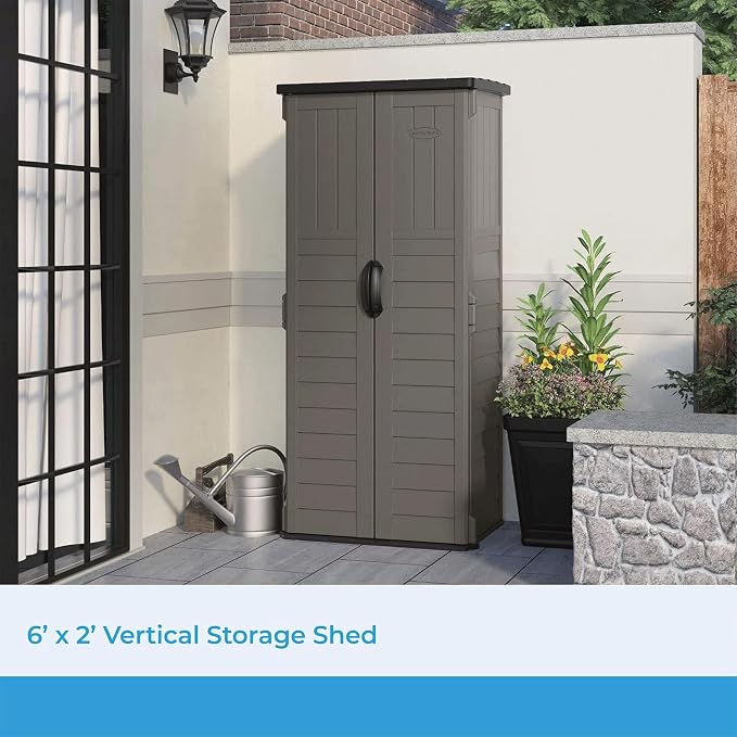 Suncast 22 Cu Ft, Vertical Storage Shed, Pad-Lockable Double Doors - Image 5