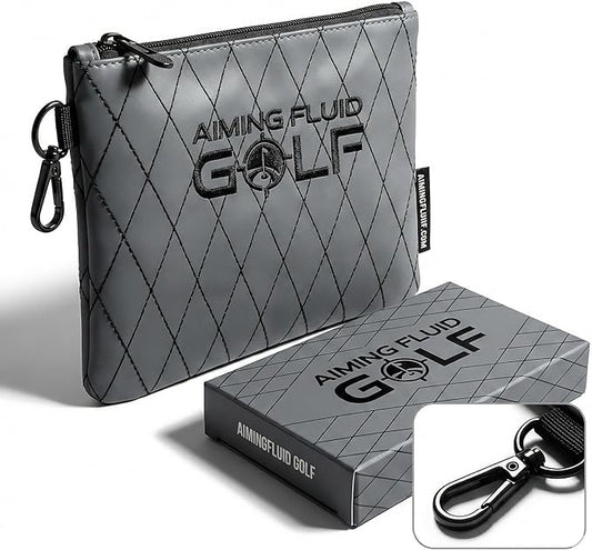 Premium Leather Golf/Travel Valuables Pouch – Luxury Zippered Utility Bag I Diamond Stitching I 360° Swivel Clip I Soft Interior for Golf Accessories & Travel Essentials (Grey)