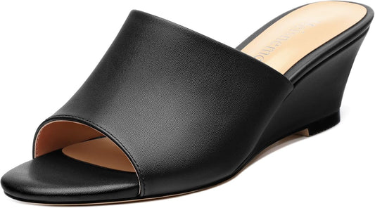 Wedge Sandals for Women Open Toe Wedge Heels Womens Matte High Heel Sandal Round Toe Heeled Wedge Sandals Slip on Casual shoes 2 inch