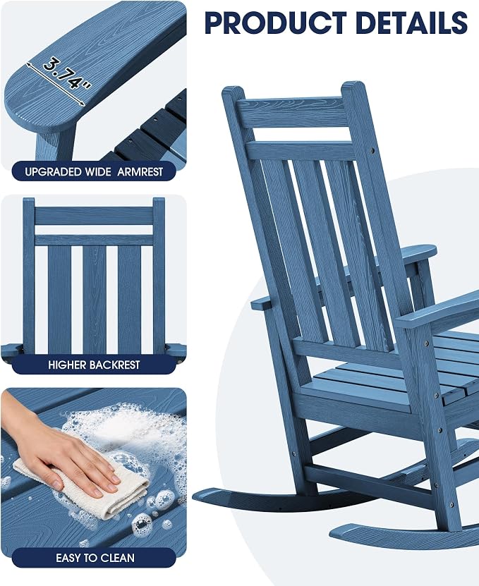 Oversized Outdoor Rocking Chair Set of 4, HDPE Patio Rockers - Image 9