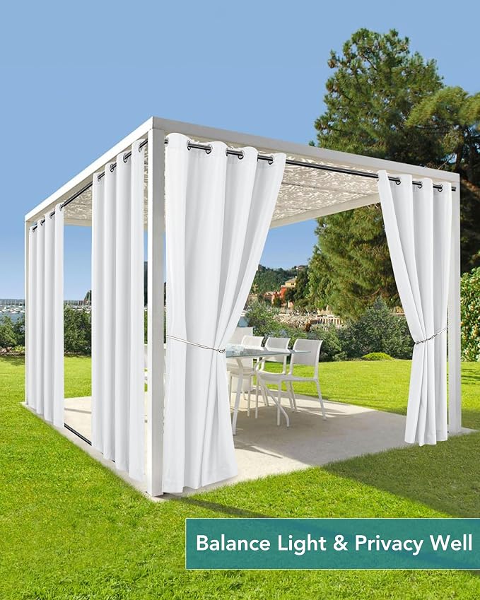 Windproof Outdoor Curtains for Patio Waterproof 4 Pcs 54x84 In White | Grommet - Image 5