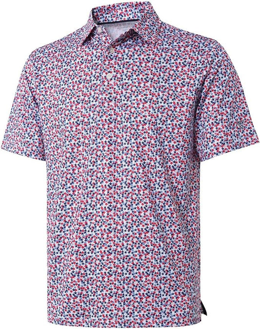 Golf Shirts for Men Dry Fit Short Sleeve Print Performance Moisture Wicking Polo Shirt