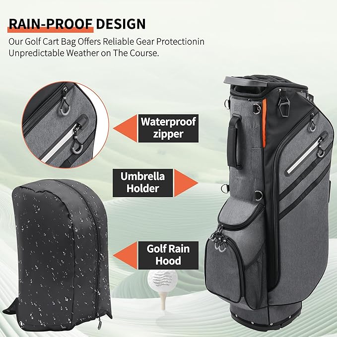 Golf Stand Bag 14 Way Full-Length Dividers with Stand, Lightweight Golf Bag for Men, 7 Pockets, Dual Strap, Rain Hood, Portable Golf Club Bag for Men Women, Gray/Black