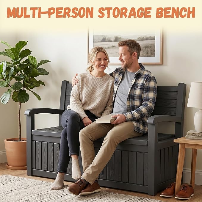 100 Gallon Outdoor Storage Bench, Lockable Patio Storage Bench, - Image 7