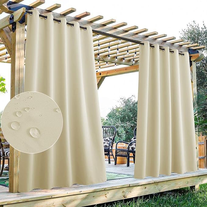 Outdoor Curtains Extra Wide W70 x L95 Inch Natural Beige, 1 Panel | Outdoor by StangH
