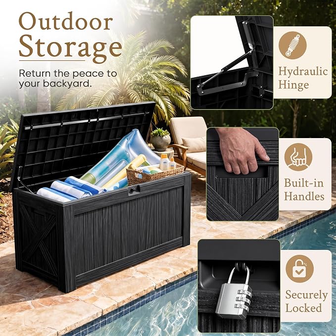 Devoko 120 Gallon Deck Box Resin Outdoor Storage Box Waterproof | Large Outdoor - Image 2