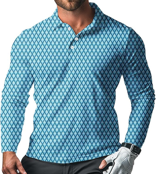 Men's Long Sleeve Golf Shirt Quick Dry 3 Button Work Fishing Outdoor Casual Collar Shirt