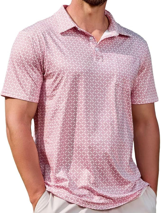 Lexiart Mens Golf Shirt Short Sleeve Dry Fit Print Moisture Wicking Performance Patterns Collared Polo Shirt with Pocket
