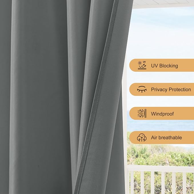 Outdoor Curtains for Patio Waterproof Rod Pocket 6 Pcs 54x84 Inch Grey | - Image 4