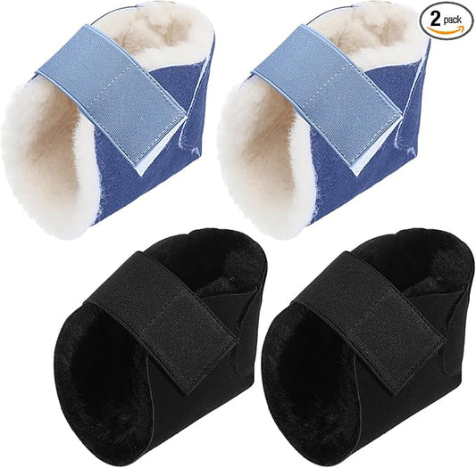 2 Pairs Heel Protector Boot Sheepskin Heel Protectors Soft Foot Cushions Pads with Securing Strap for Protect Feet Ankle Pressure Bed Sores(Black, Blue)