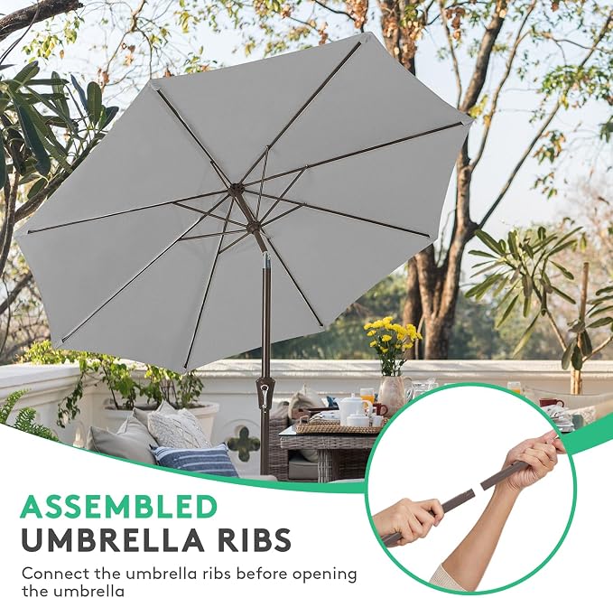 JEAREY 10 ft Outdoor Patio Umbrella w/Tilt and Crank, Light Gray | 8 Sturdy - Image 4