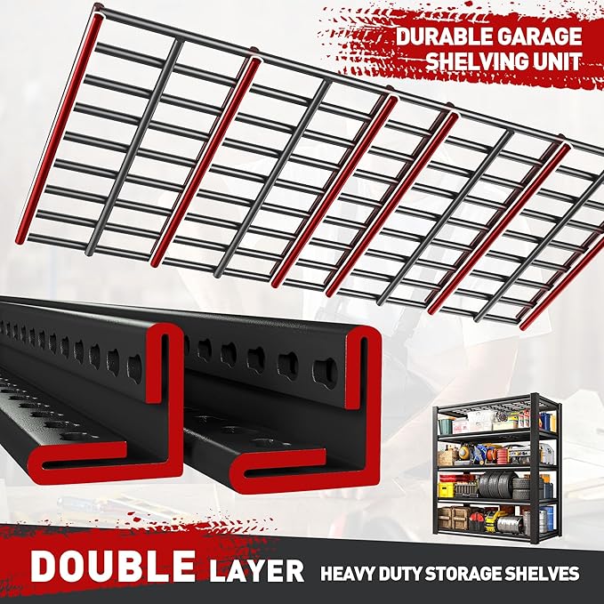 REIBII Garage Shelving 3000LBS, Heavy Duty Storage Shelves, Adjustable Industrial Metal Shelving Unit for Garage, Basement, Pantry, Warehouse,Commercial, 36" W x 16" D x 72" H