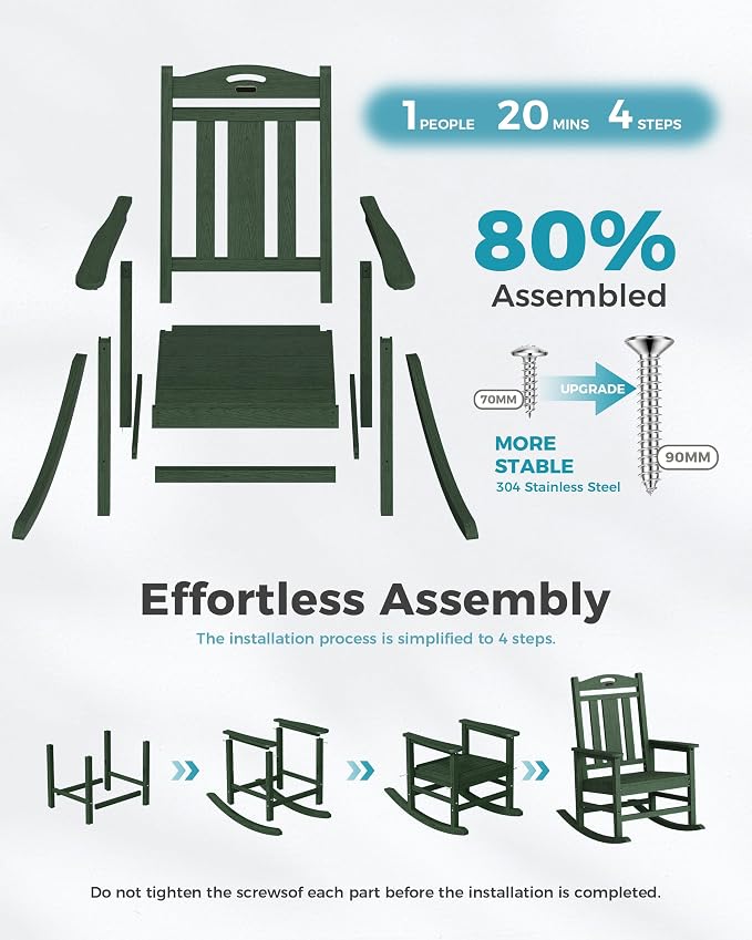 Oversized Outdoor Rocking Chairs Set of 6, 380lbs Heavy-Duty Large Patio Rocker - Image 9