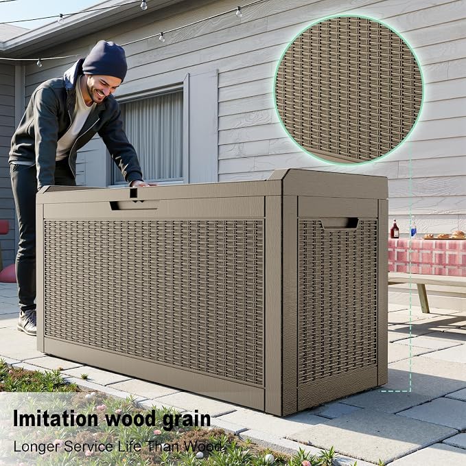 DRATO 70 Gallon Outdoor Storage Box Waterproof, Lockable Resin Deck Box - Image 4