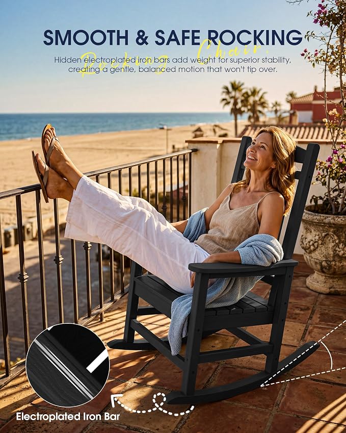 Oversized Outdoor Rocking Chairs Set of 6, HDPE Porch Rocker - Image 8