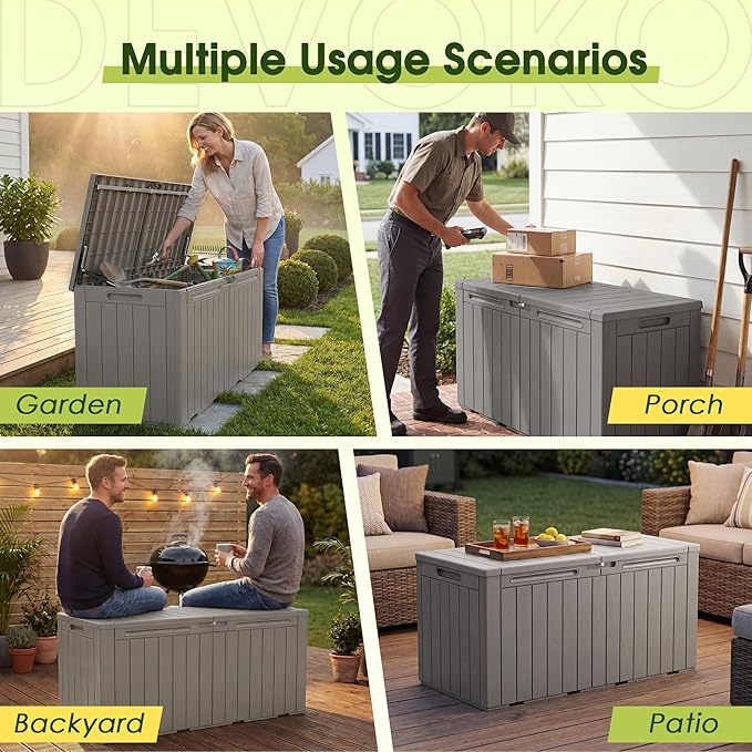 Devoko 100 Gallon Outdoor Storage Box, Waterproof Deck Box Lockable | Weather - Image 4