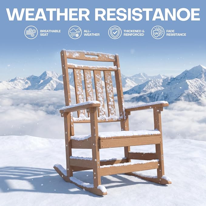 Oversized HDPE Outdoor Rocking Chair Set of 2, All-Weather, Teak | Heavy Duty - Image 5