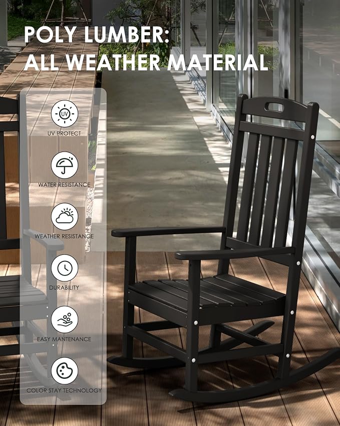 Outdoor Rocking Chair Set of 6, High Back Plastic Patio Rocking Chairs - Image 4