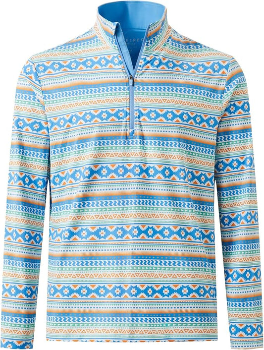 M MAELREG Quarter Zip Golf Pullover Men Dry Fit Long Sleeve Performance Wicking 1/4 Zip Full Print Pullover Mens Sweatshirt