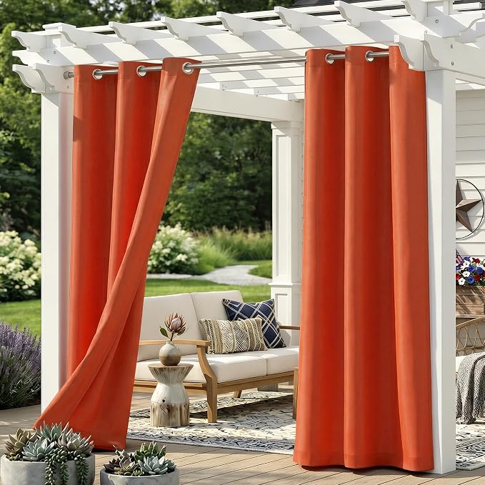 Set of 6 Outdoor Curtains for Patio Waterproof, Breathable Grommet Panels for by Sunshelf