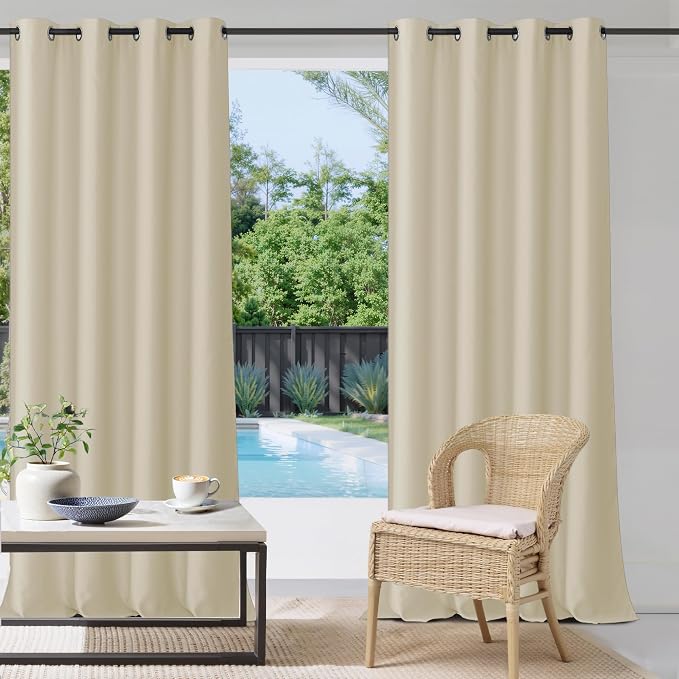 Patio Curtains Outdoor W52 x L84 Inch Natural Beige, 1 Panel | Heavy Duty by StangH