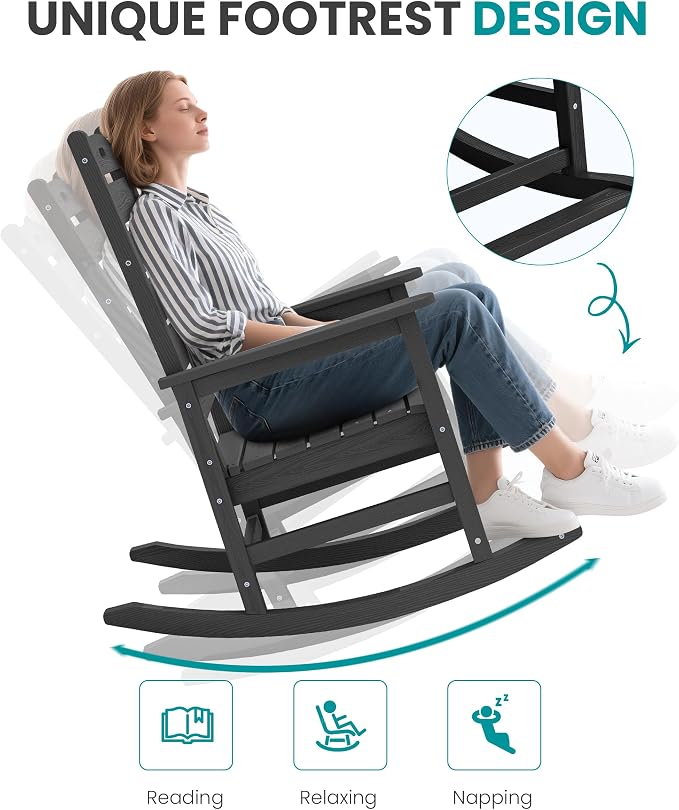 SERWALL Outdoor Rocking Chair Set of 6, Oversized HDPE Rocker, all Weather - Image 7