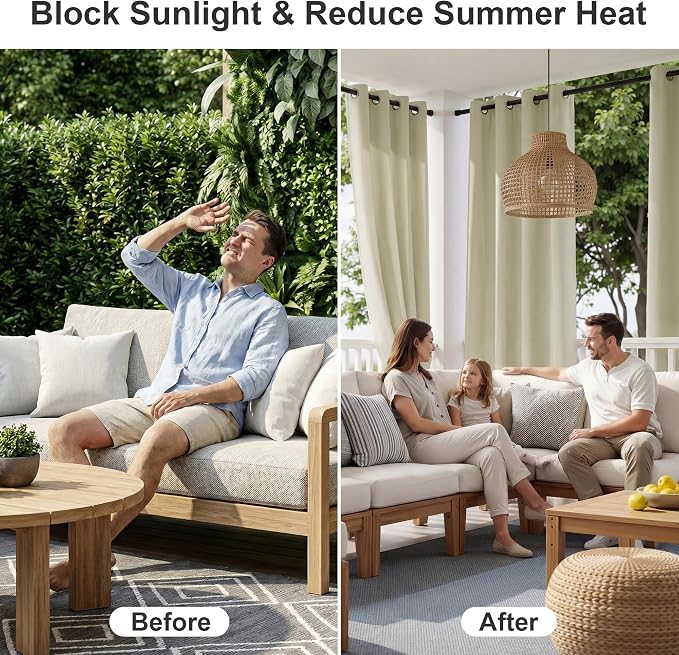 RYB HOME Outdoor Curtains for Patio Waterproof Privacy Thermal Insulated | - Image 2