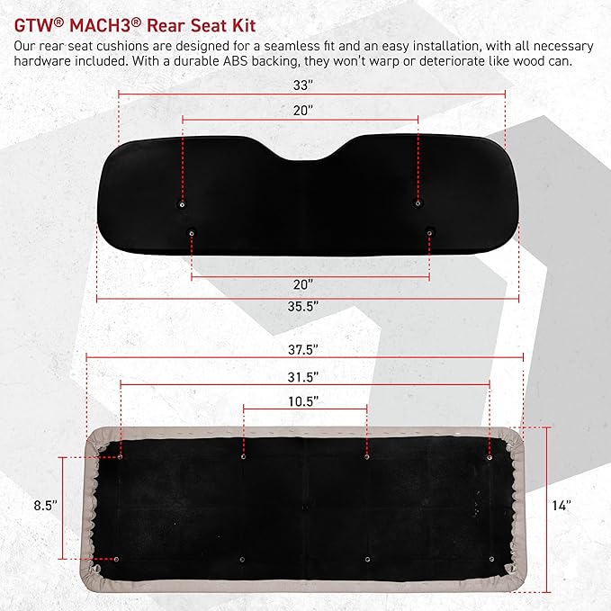 GTW MACH3 Golf Cart Rear Seat Kit Compatible with Club Car Precedent, Tempo, Onward Golf Carts | Fits 2004-Up Models | Steel Frame with Dove Gray Cushions