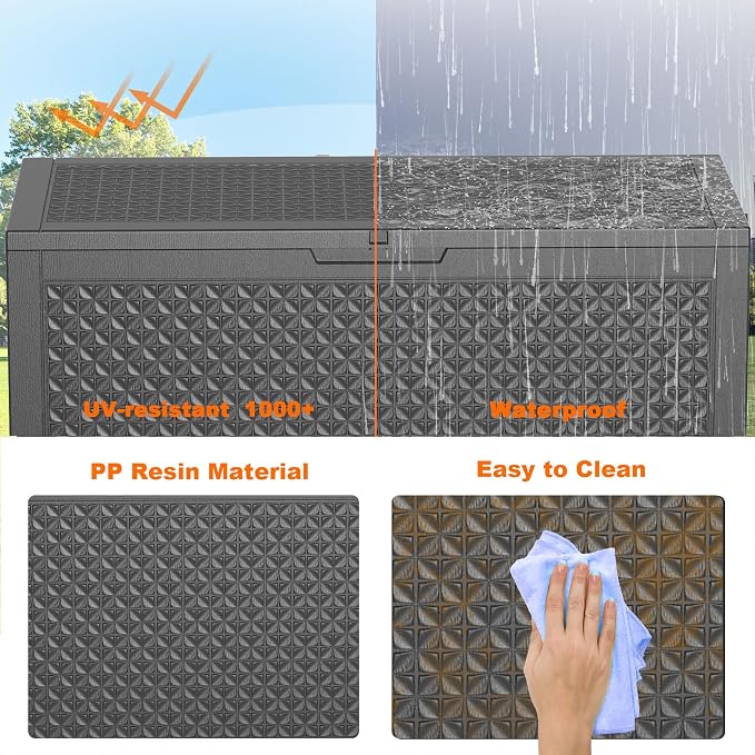 PatioZen 110 Gallon Deck Box Outdoor, Weatherproof Resin Patio Storage Box - Image 7