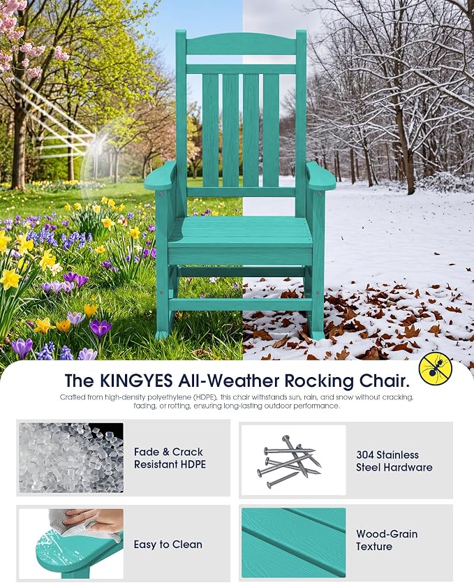 Oversized Outdoor Rocking Chairs Set of 2, HDPE Porch Rocker, Aruba | - Image 5
